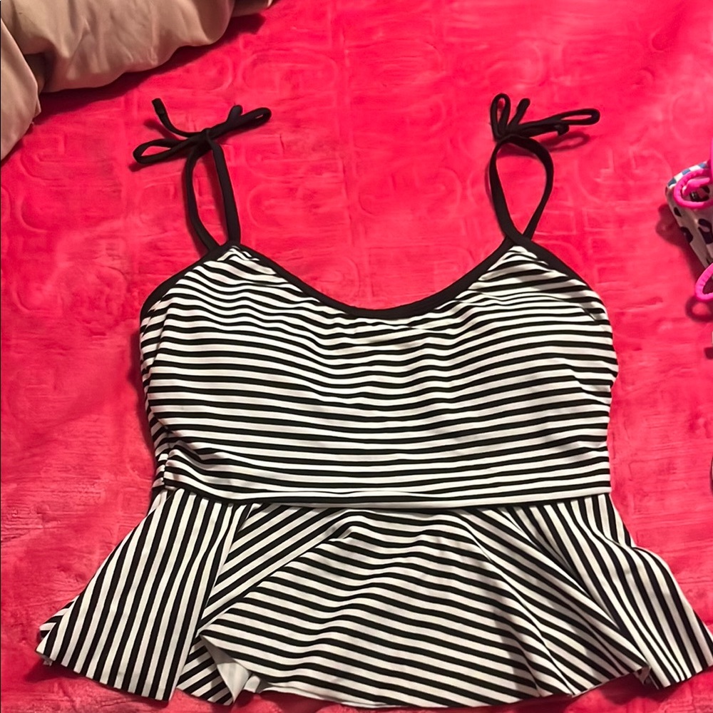 Black and White Striped Bikini Top
